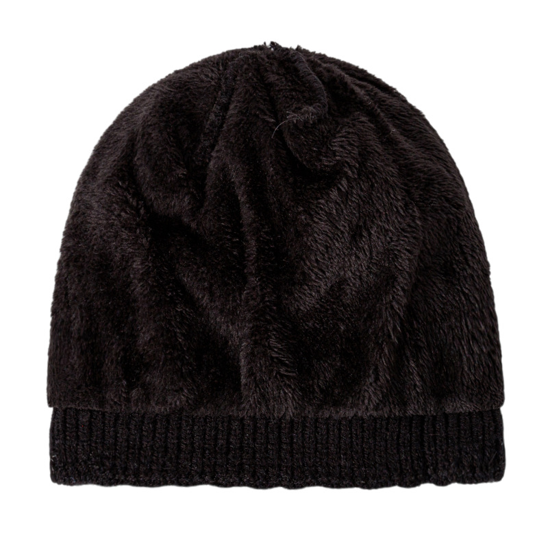 Nieuwe pluche gebreide heren in de winter, buiten, effen kleur, verdikte warmte, elastische wollen muts met manchetten voor dames_voghion.com