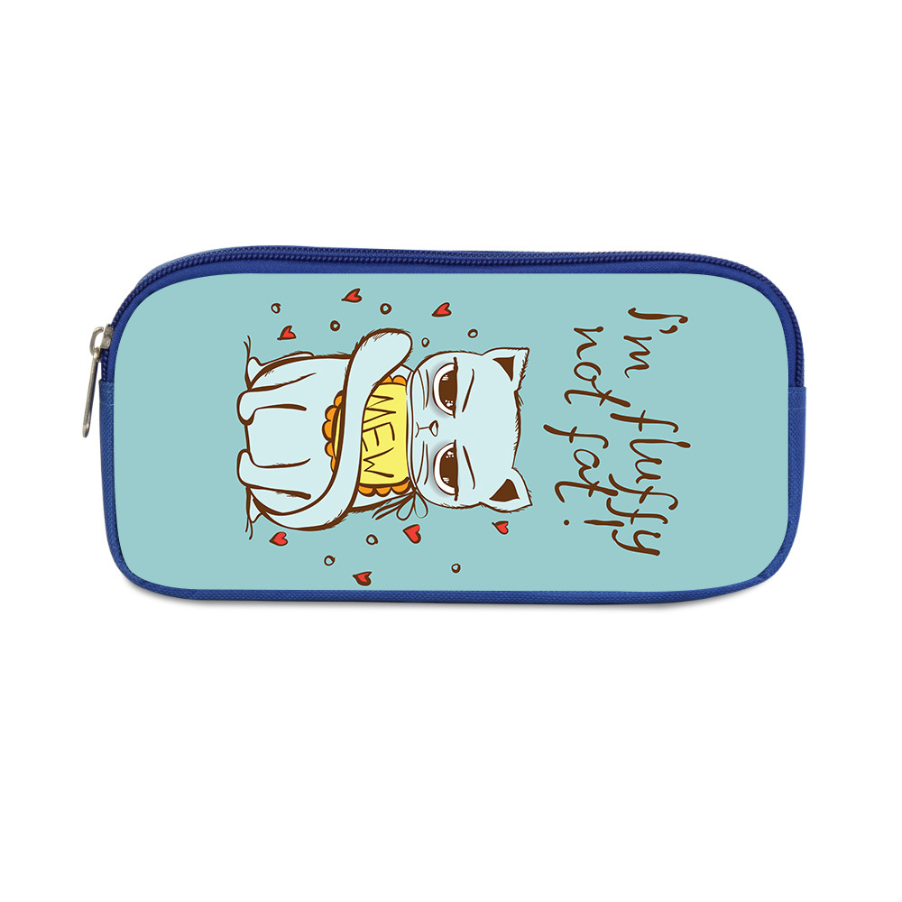 Cartoon cute cat blue single layer pencil case 13