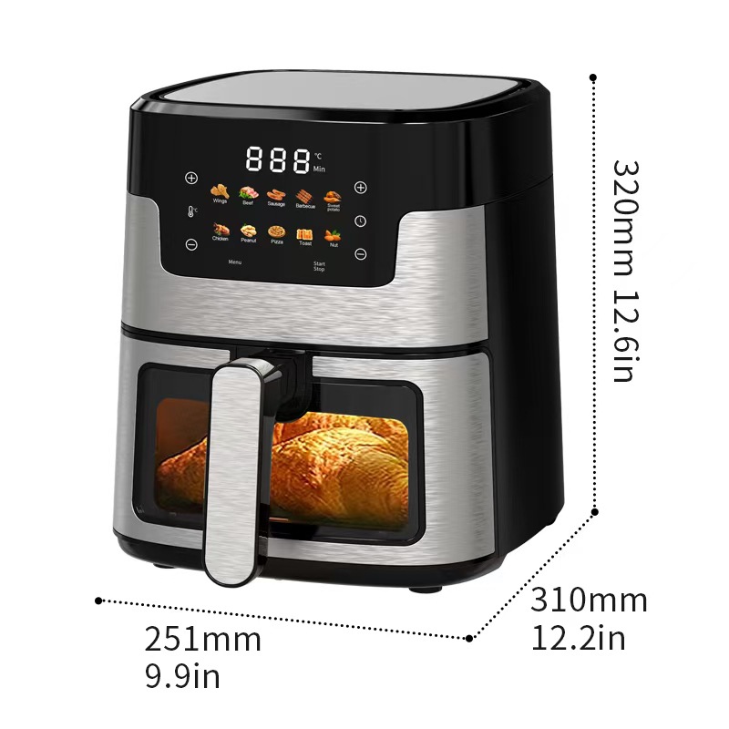 Best-Selling European and American Tornado Air Fryer, Stainless Steel, Household Use, 5L Large Capacity, for Roasting Whole Chicken, Visible Electric Fryer, Oil-Free