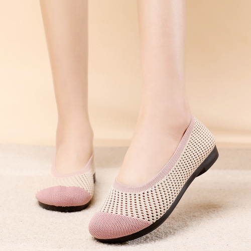 Spring and summer breathable women's network shoes, slip-on lazy shoes, old Beijing cloth shoes for women, wide head mother shoes, round head breathable and lightweight