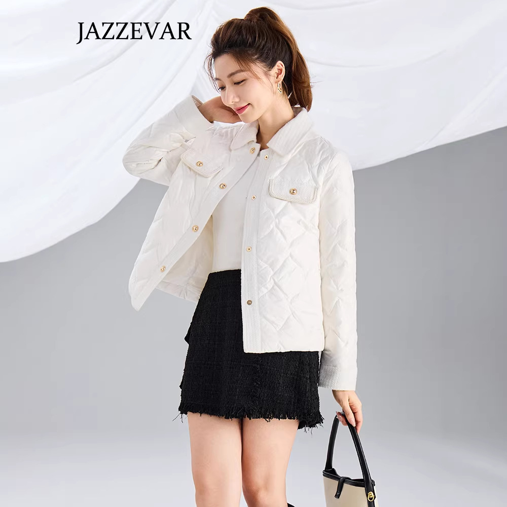 Jiazehua Women's down Jacket 2024 Winter French Elegant Style Warm Quilted White Duck down Coat