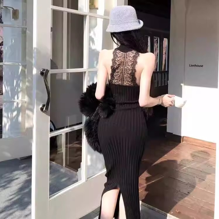 High-End Evening Dress for Women, Halter Neck, Elegant Socialite Style, Birthday Party, Banquet, Slit Long Dress, Light Luxury High-End Evening Dress for Women, Halter Neck, Elegant Socialite Style, Birthday Party, Banquet, Slit Long Dress, Light Luxury