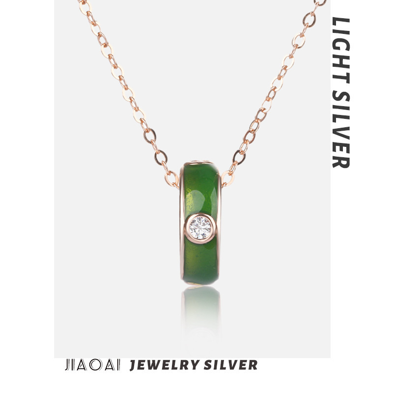 Jiaojia S925 plata esterlina colgante de anillo geométrico de piedra en nicho simple collar de cadena clavicular accesorios para mujeres