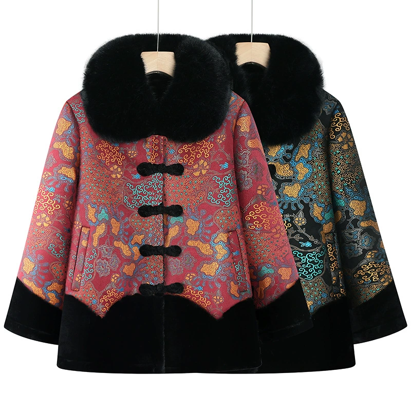 Среднее и старое женское зимнее пальто бабушки зимнее пальто бархатное утолщение пожилая мама с меховым воротником топ