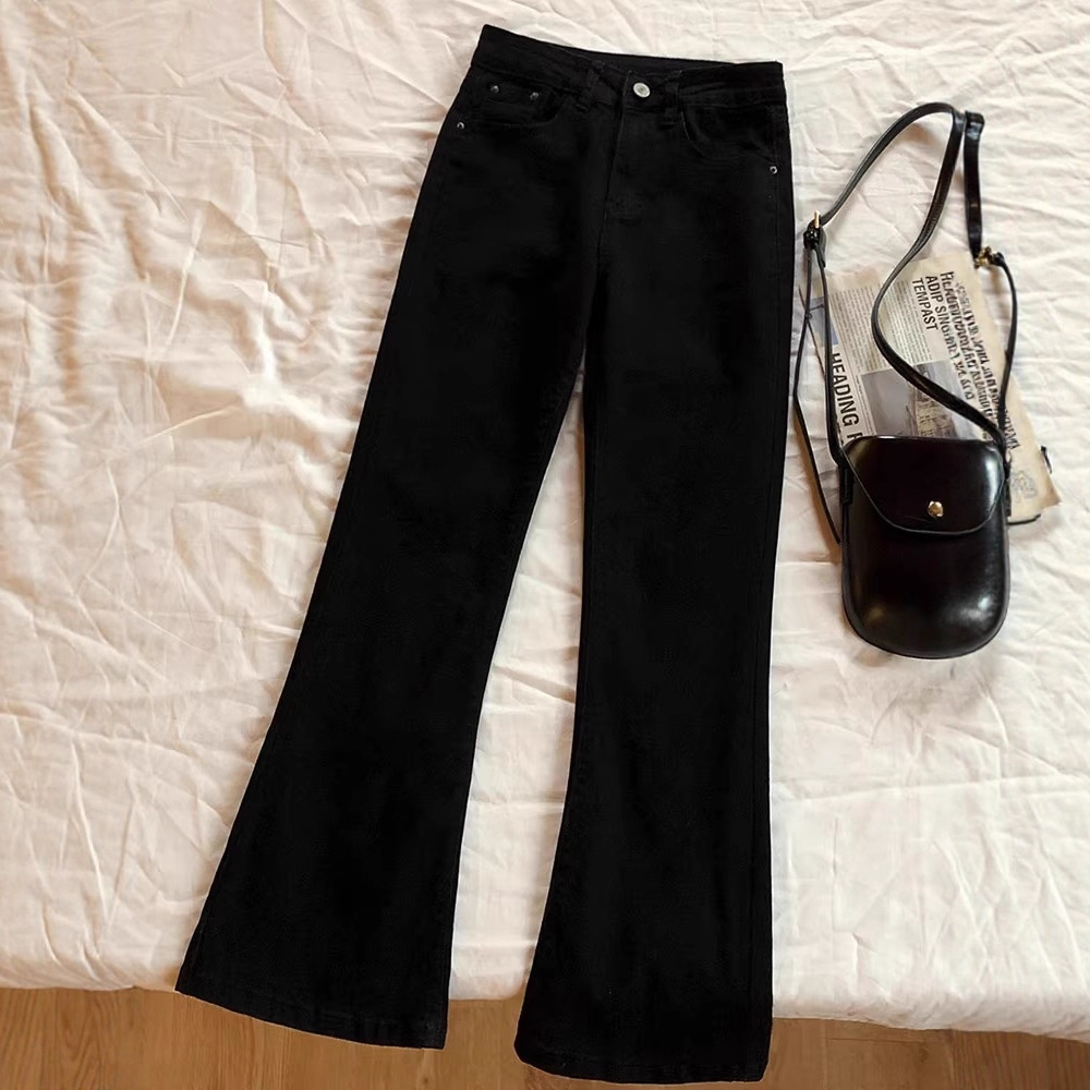 Pear-Shaped Figure Black Bootcut Jeans for Women Spring and Autum New Large Size Fat mm High Waist Slimming Look Stretch Flared Pants