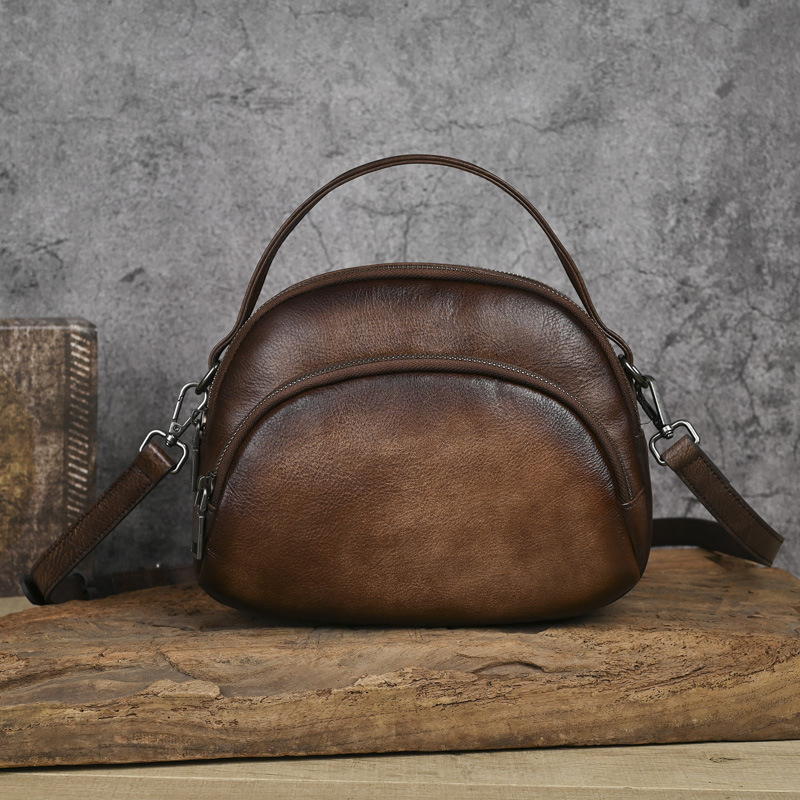 Túi đeo chéo nữ da bò cao cấp phong cách retro Maillard, kích thước 23×18×9.5 cm — Vàng cổ điển