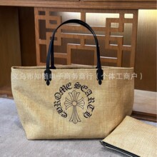 度假沙滩包草编编织包手提包单肩托特包印花款十字架大容量购物袋