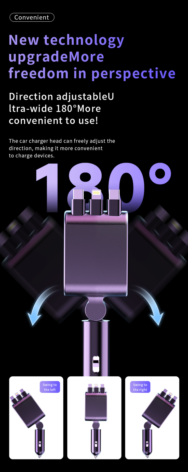 Cross-Border Super Fast Charging Starry Sky Light Car Charger with Retractable Cable Super Fast Car Charger Oem