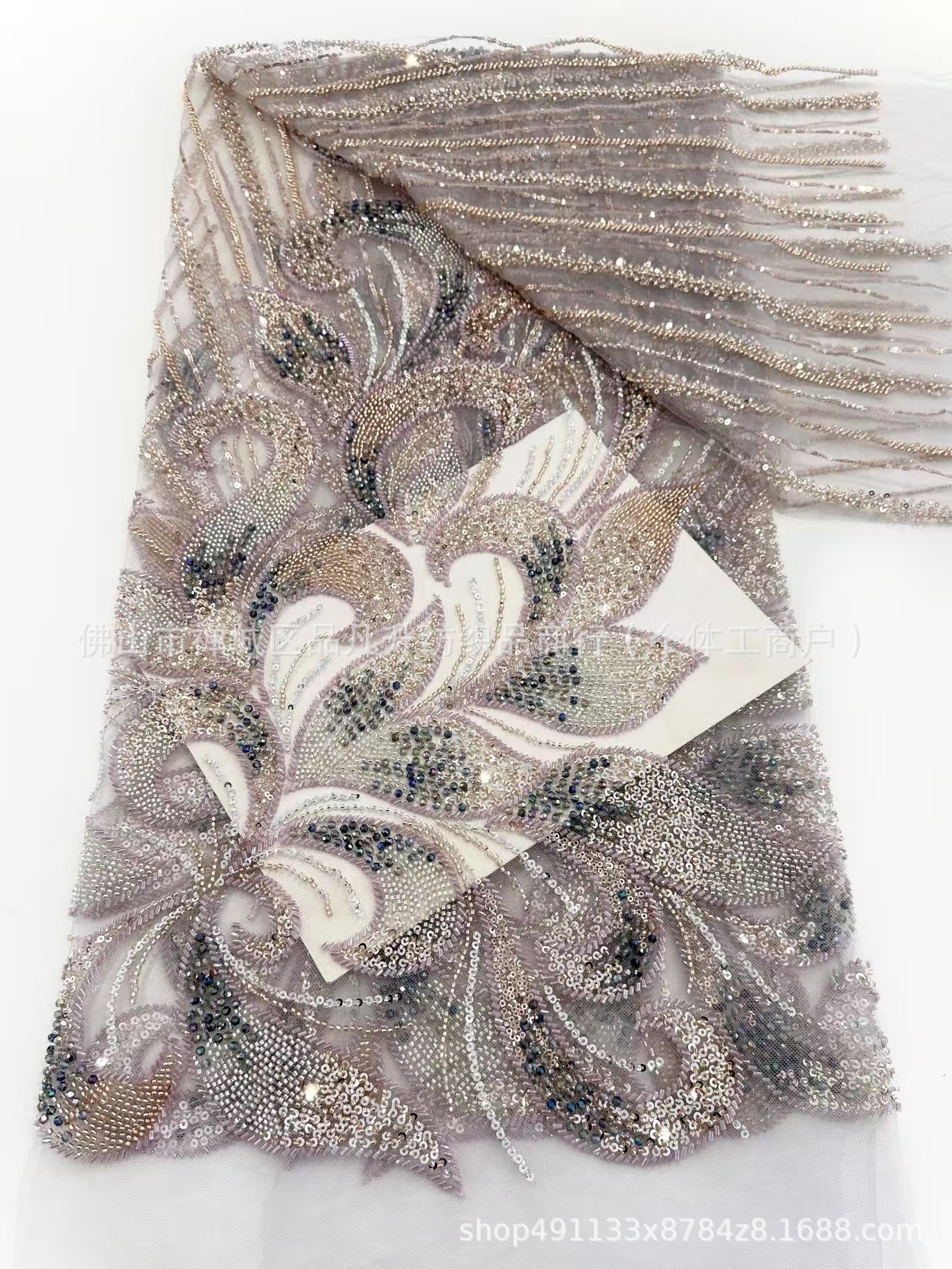 Tejido bordado tridimensional, cuentas bordadas, tejido bordado, tejido bordado, vestido de boda europeo y americano, cena de moda, tela de vestido