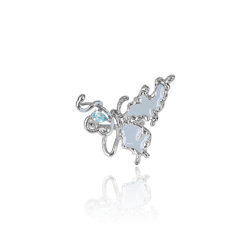 Foggy Blue Butterfly Snake Rose Open Ring for Women, Personality Light Luxury Punk Diamond Inlay Unique Light Luxury High-End Ring