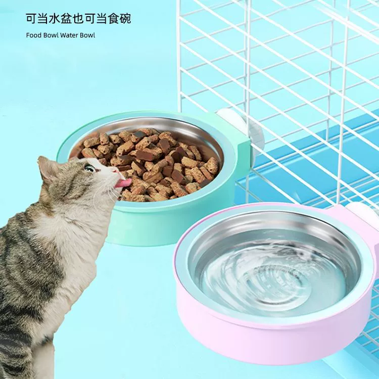 Миска для кошек, миска для домашних животных, миска для еды, подвесная клетка для кошек из нержавеющей стали, миска для корма для кошек, миска для кроликов, миска для собак, анти-перекидывающаяся миска для воды
