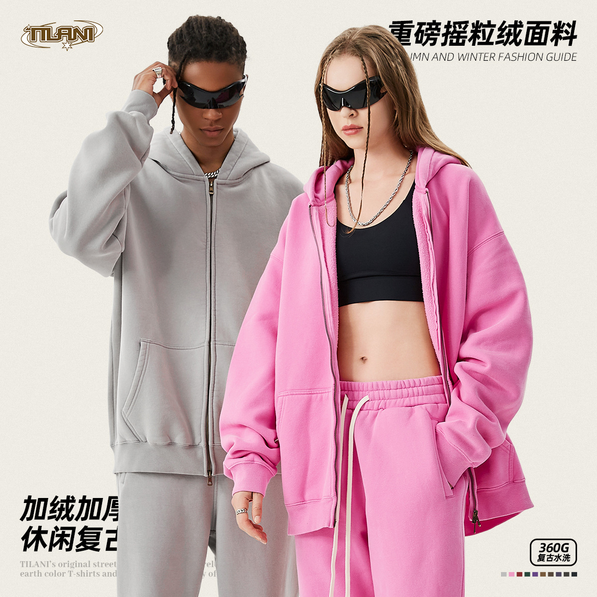 TILANI suéter de los hombres cardigan forrado de lana engrosada cremallera abrigo 360g lavado vintage encerado casual Sudadera con capucha