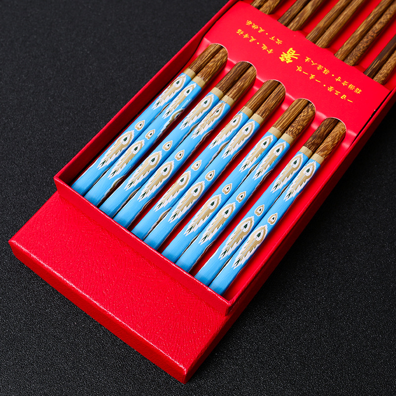 Palillos de madera de ala de pollo, película floral impresa de madera maciza para el hogar, cola de pavo real, sin pintura, sin cera, spot al por mayor, LOGO personalizable