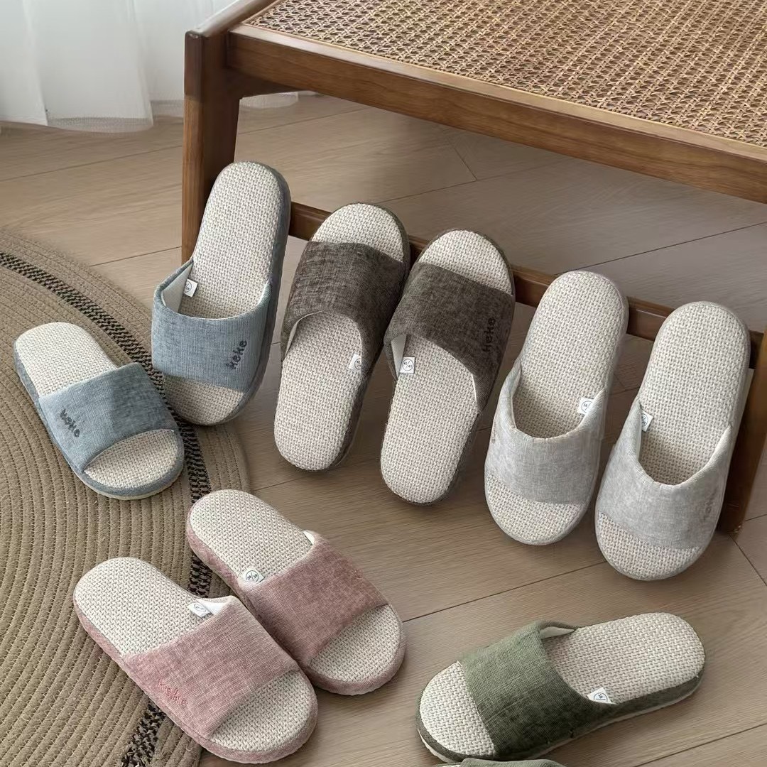 四季シンプルな厚底綿とリネンのスリッパ女性用春と秋の家庭用屋内家庭用木の床メンズリネンスリッパ卸売