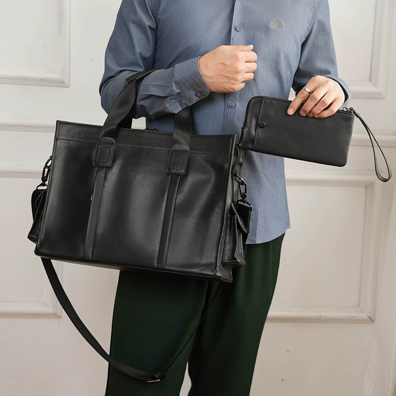 Leather handheld bag for leisure, cowhide, genuine leather