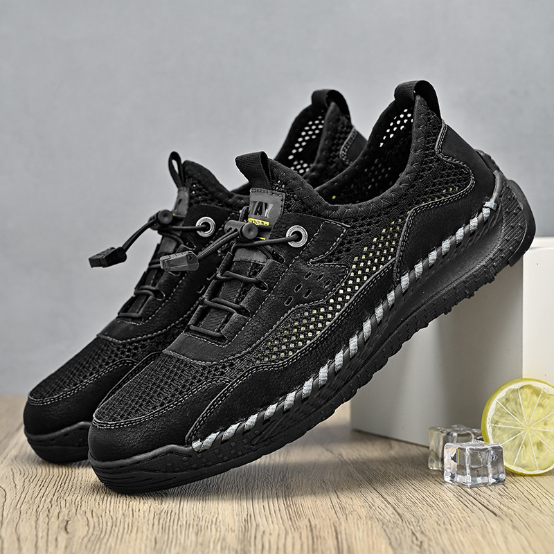 Herren Leder Freizeitschuhe Atmungsaktiv Handgenäht Mesh_voghion.com