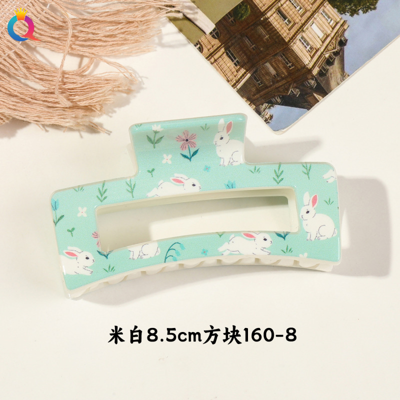 奇阅新款小清新UV印花抓夹时尚简约碎花发夹子高级感鲨鱼夹女批发|undefined