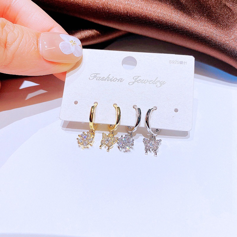 Fashion Flower Butterfly Earrings Gold Plated Zircon Inlaid Earrings Wholesale