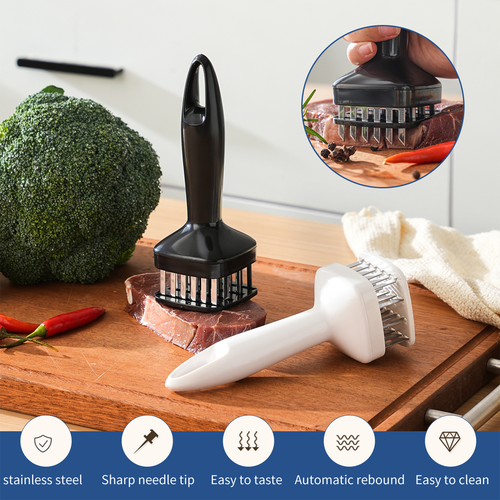 Stainless Steel Meat Tenderizer Needle for Pork Skin, Beef, Steak, Meat Tenderizing Tool, Meat Hammer, Barbecue Steak Meat Pricking Needle