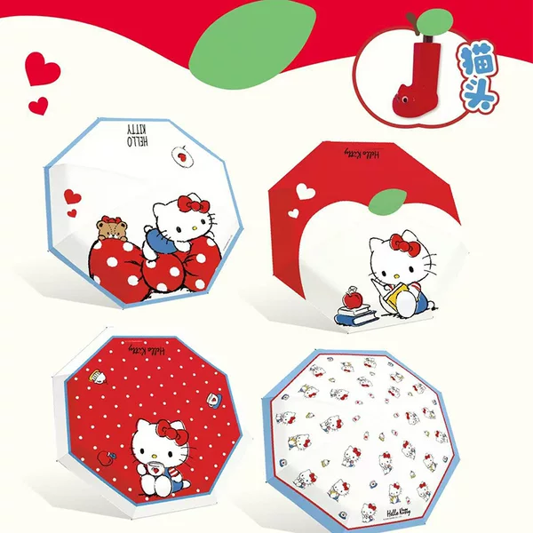 Authentic Hello Kitty Long-Lasting Vinyl Umbrella, Dual-Use for Sun and Rain, Uv Protection, Portable Umbrella
