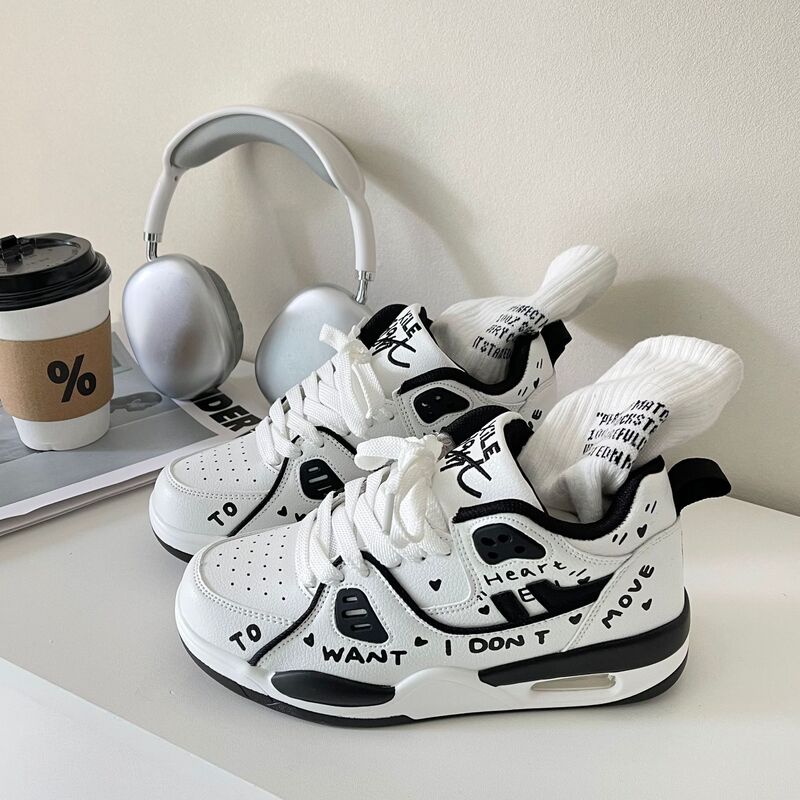 2025 New Ins Style Graffiti Air Cushion Basketball Sneakers Couple Style Student Jogging Shoes for Men and Women