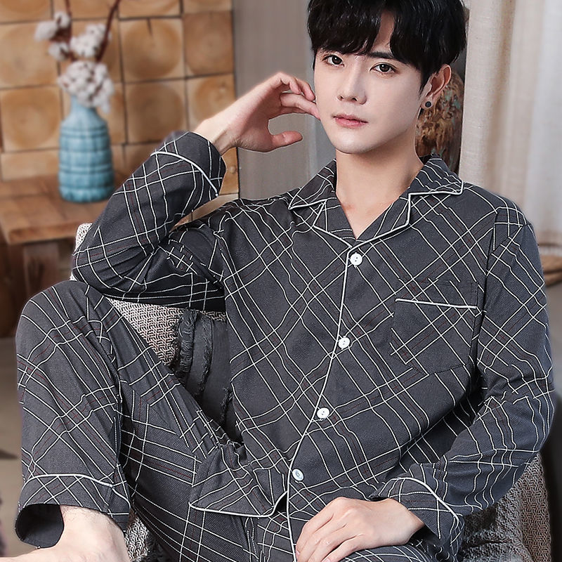 Pijamas de hombre primavera y otoño verano 100% algodón de manga larga juvenil casual Delgado homewear más traje de tamaño