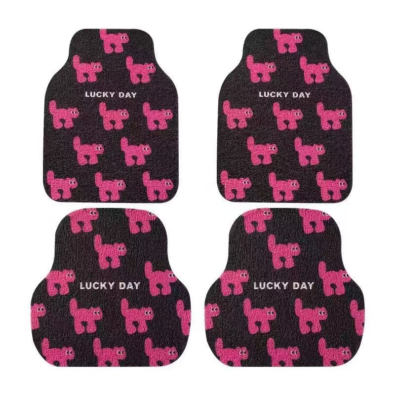Cute cartoon silk loop car floor mats, universal for girls, anti-dirt, non-slip, wear-resistant, easy to maintain