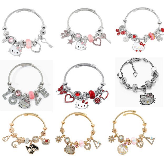 Cross-Border Fashion Cute Sanrio Bracelet Pan's Cute Cat Bracelet Beaded Open Bracelet Pendant Jewelry
