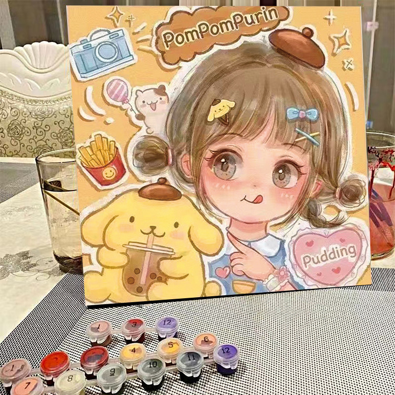 デジタル油絵diyの塗り絵の子供は漫画のアニメを埋めて色を塗ります。|undefined