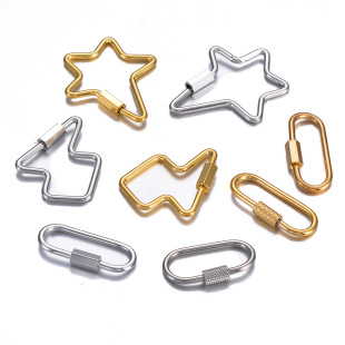 Cross-border stainless steel five-pointed star oval screw connection buckle can be unscrewed screw buckle DIY necklace keychain accessories
