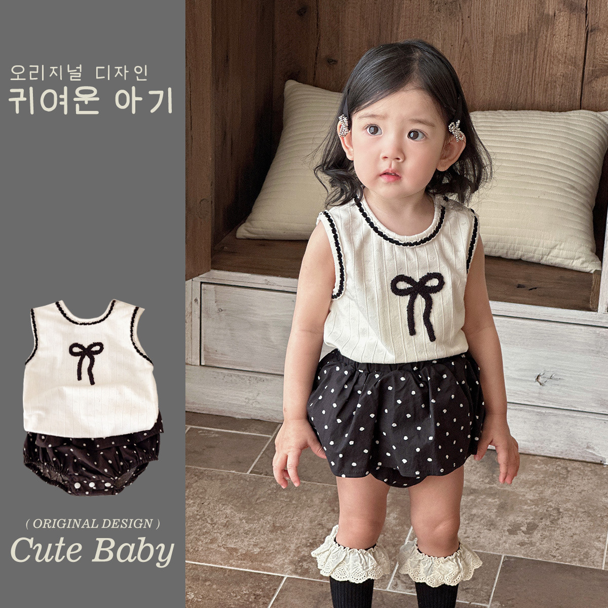 Ropa de verano para bebés y niños pequeños, blusa sin mangas con lazo dulce para bebés, pantalones cortos de pedo con lunares, traje de dos piezas