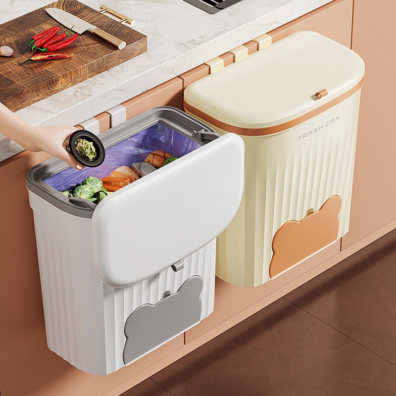 No-Drill Wall-Mounted Kitchen Waste Bin, Household Trash Can for Kitchen Countertops, Vegetable Residue Storage and Organization No-Drill Wall-Mounted Kitchen Waste Bin, Household Trash Can for Kitchen Countertops, Vegetable Residue Storage and Organization