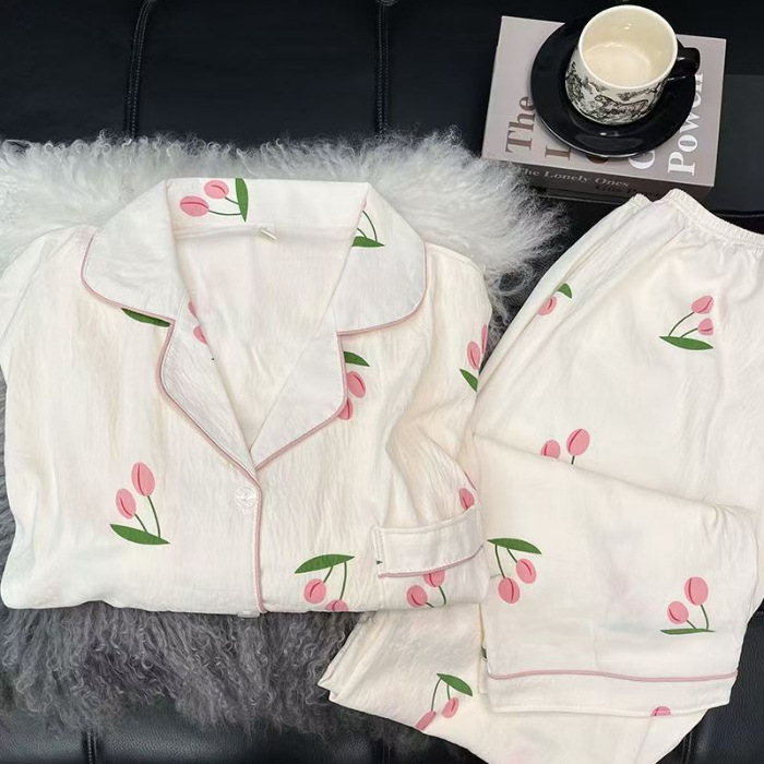 源头工厂长袖睡衣女春秋季云朵棉翻领开衫长裤家居服外贸抖音爆款|undefined