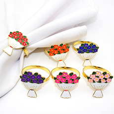 新款酒店婚庆情人节玫瑰花餐巾圈餐巾环餐巾扣合金厂家批发