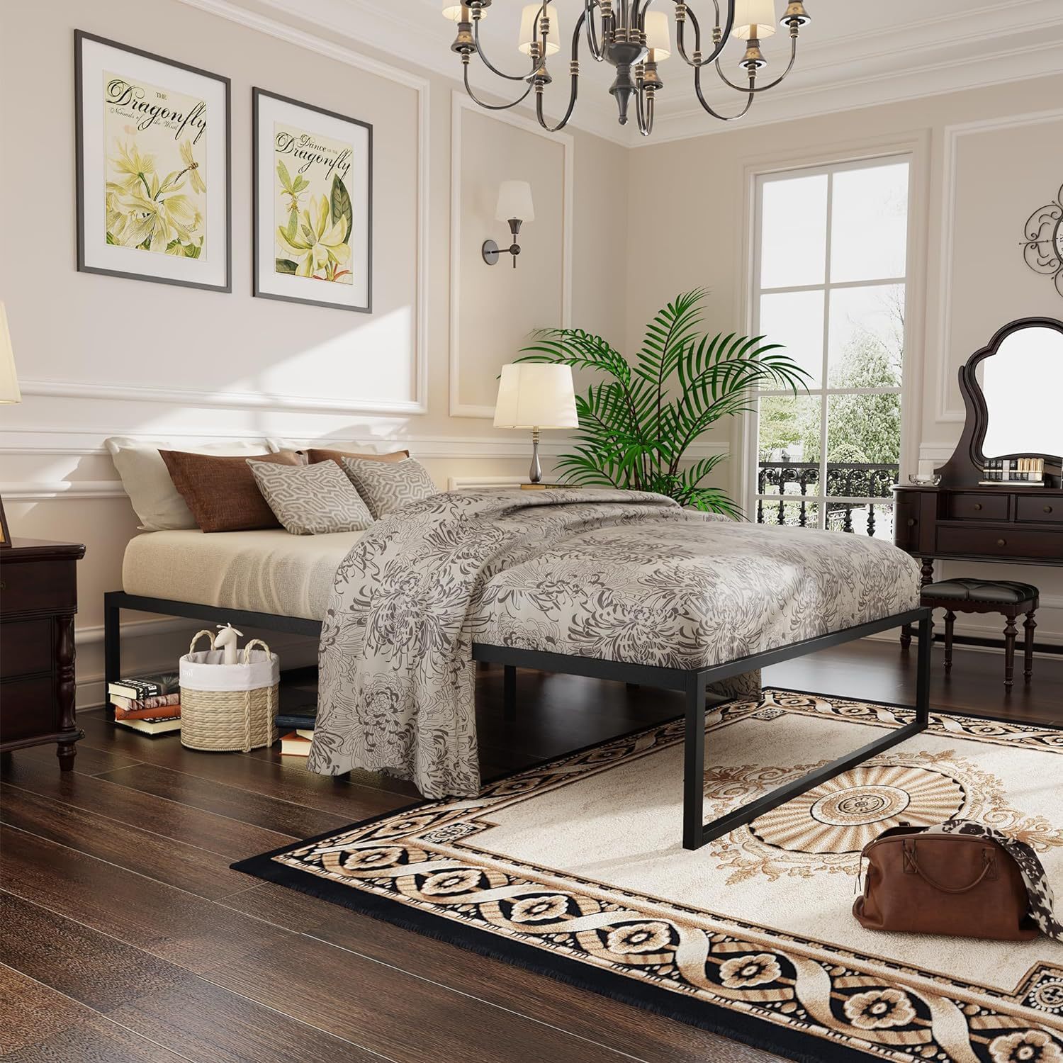 Cross-Border No Spring Box/ Easy Assembly Medium Size Twin Metal Platform Bed Frame Mattress Foundation with Steel Plate Support