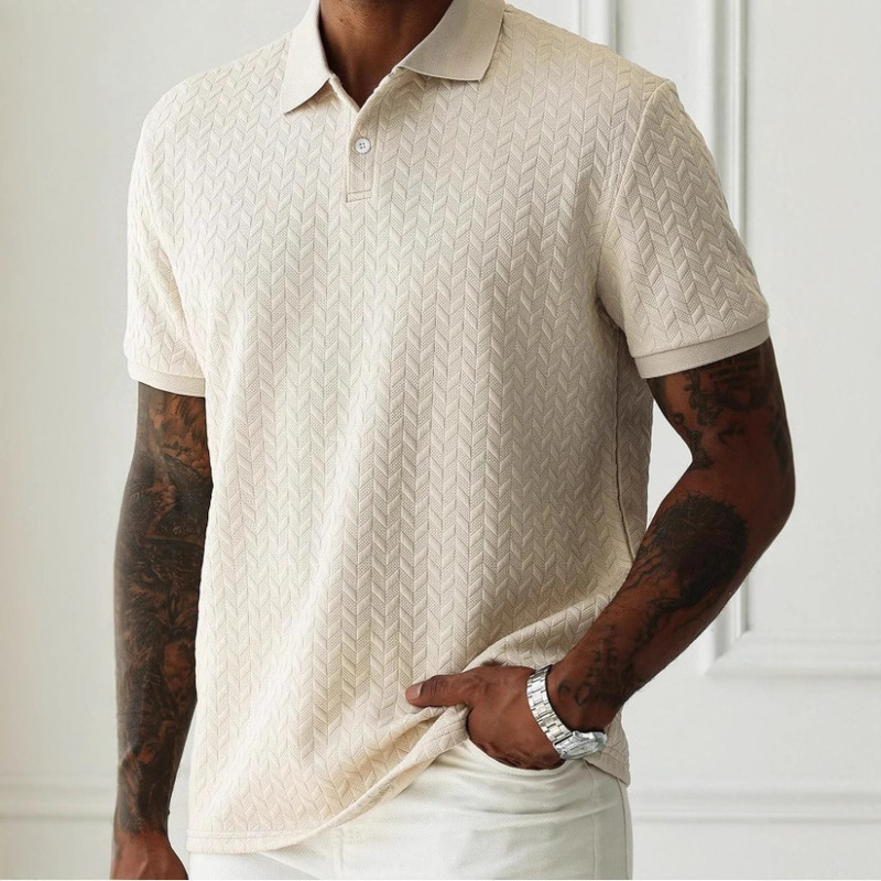 Cross-border supply of European and American men's jacquard short-sleeved lapel two-button business casual men's top polo shirt