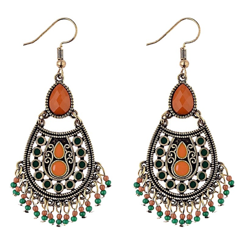 Handmade retro Bohemian ethnic style earrings women's elegant holiday tassel earrings Thailand long personalized earrings