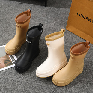 Rain Boots Women's Mid-barrel Fashionable and Trendy Outer Wearing Integrated Water Shoes Waterproof Non-slip Rain Boots Soft Thick-soled Wear-resistant Rubber Shoes