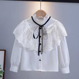 女童纯棉长袖白色衬衫春秋季小学生表演出校服大童校服衬衣学院风
