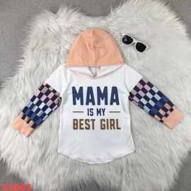 精品童装外贸批发新款mama 格子橙色白色长袖连帽上衣39