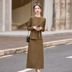 韩系气质毛边马甲套装女2025春秋新款设计感系带收腰半身裙三件套