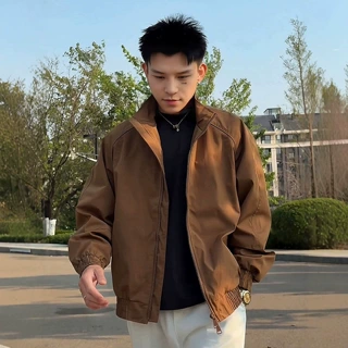 棕色美拉德短款正肩外套男秋季高级感痞帅棒球服美式立领飞行夹克