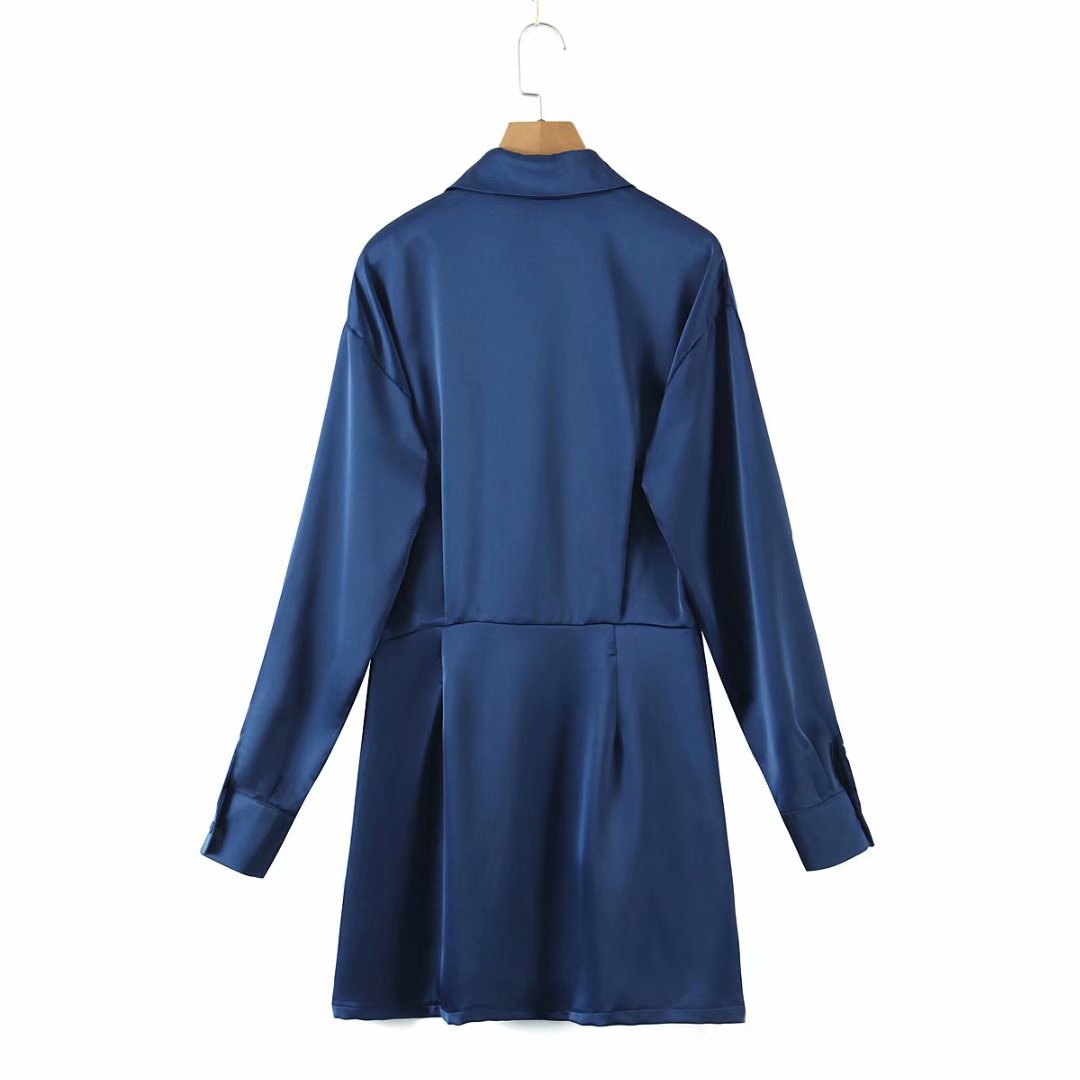 women s slim-fit lapel long-sleeved satin shirt dress nihaostyles clothing wholesale NSAM77792