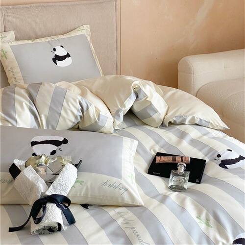 Striped Panda Digital Printing 100 Thread Count Long Staple Cotton Four Piece Cotton Quilt Cover Small Fresh Double Bedding