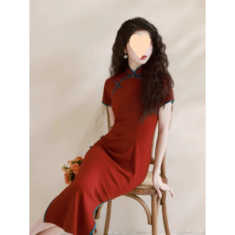 Новое китайское платье в стиле Запретного города, красное чипао 2025, новое летнее китайское платье высокого класса в ретро стиле, для помолвки и повседневной носки.