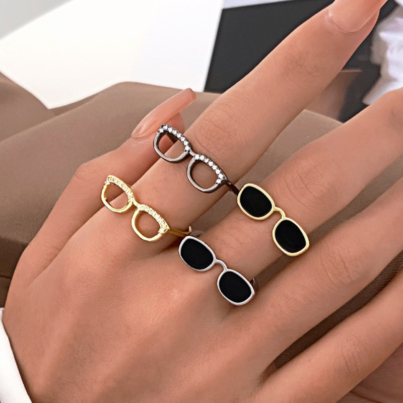 Novelty Glasses Copper Artificial Diamond Open Rings In Bulk display picture 1