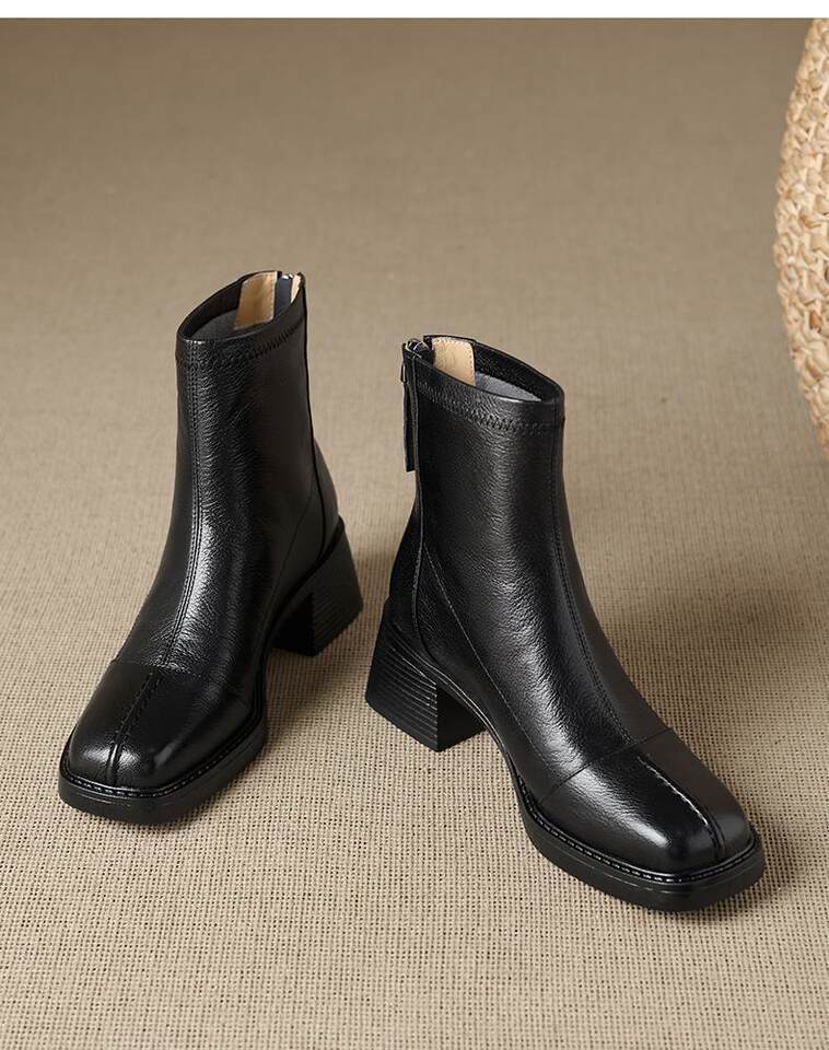 Bốt ngắn nữ mũi vuông da bò gót dày 6 cm khóa kéo sau — Màu nâu (lớp lót nhung 6cm) có sẵn hàng, Màu nâu (lớp lót đơn 6cm) có sẵn, Màu đen (lớp lót nhung 6cm) có sẵn hàng, Màu đen (lớp lót đơn 6cm) có sẵn hàng chi tiết 23