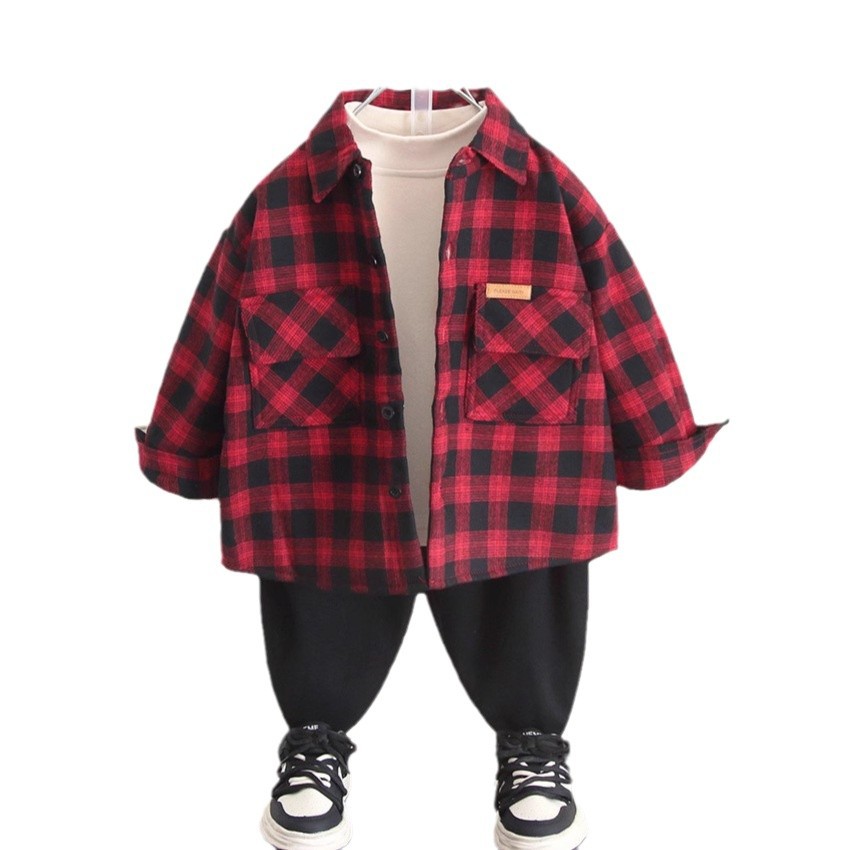 6408 otoño e invierno para niños más camisa de terciopelo engrosamiento de terciopelo 2025 nueva ropa de invierno para niños camisa a cuadros para bebés