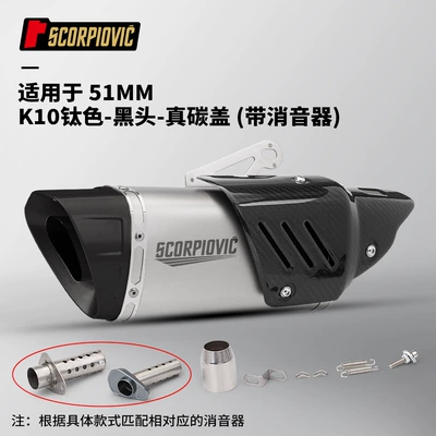Exhaust Pipe 51MM Non-destructive: Motorcycle exhaust pipe - k10-titanium-color-blackhead-real-carbon-cover-with-silencer