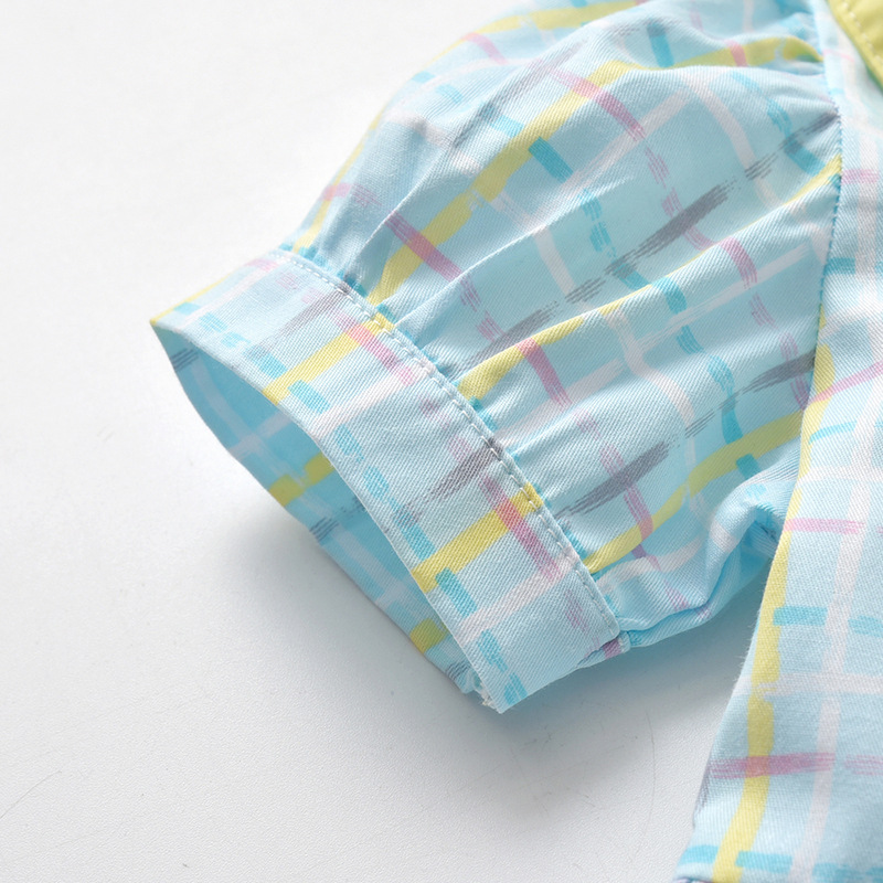 Nueva versión coreana de vestidos de chiesa de verano 2025 burbuja pastoral manga corta plaid cintura falda de princesa falda